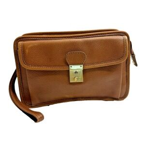 Le Tanneur Leather Brown Plain Men's Bag Wrist Strap France 1898 Used